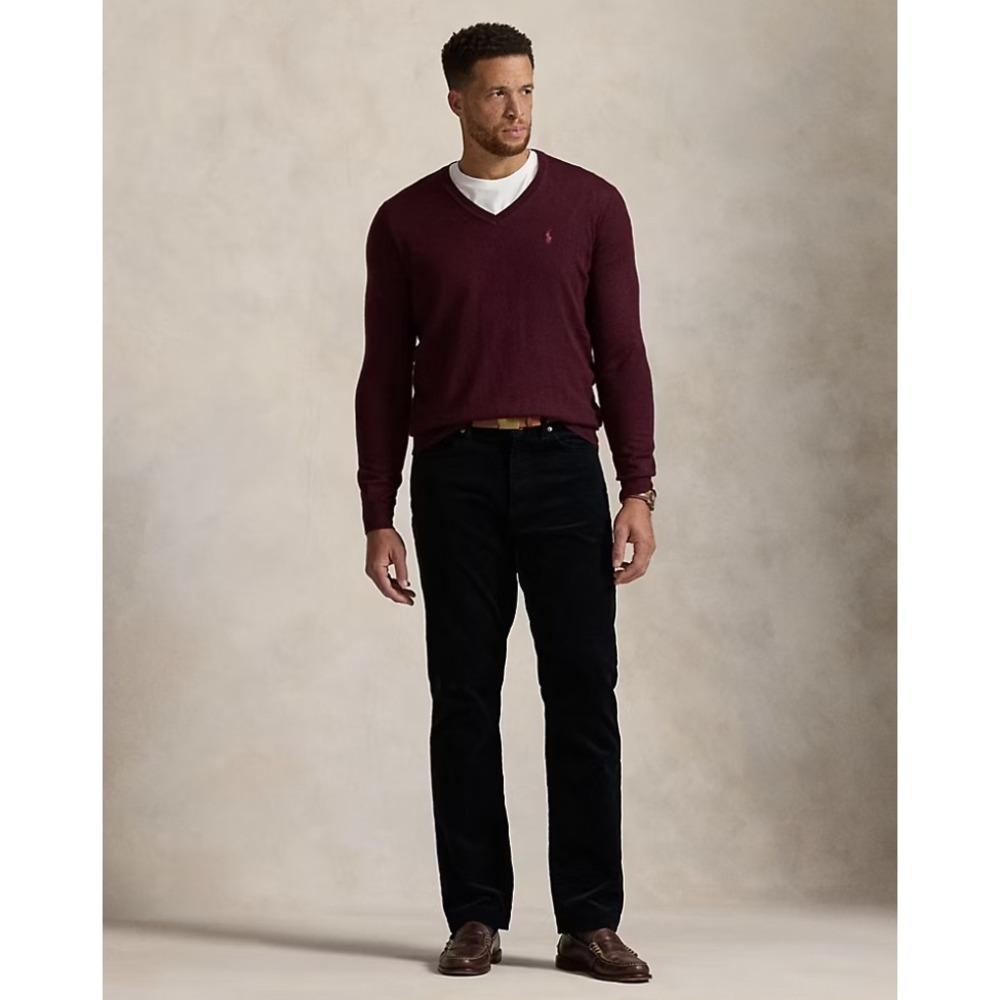Polo Ralph Lauren Men's Burgundy V-Neck Washable Merino Wool Sweater XL